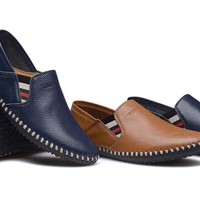 牛头酋长 英伦休闲男鞋软皮软底透气懒人鞋 深蓝色 39